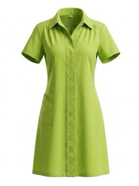 Vtg 70s Philmaid House Dress Lime Green Snap Front Duster Robe Embroidered